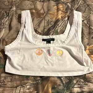 Forever 21 White Crop Top with Peace Symbols